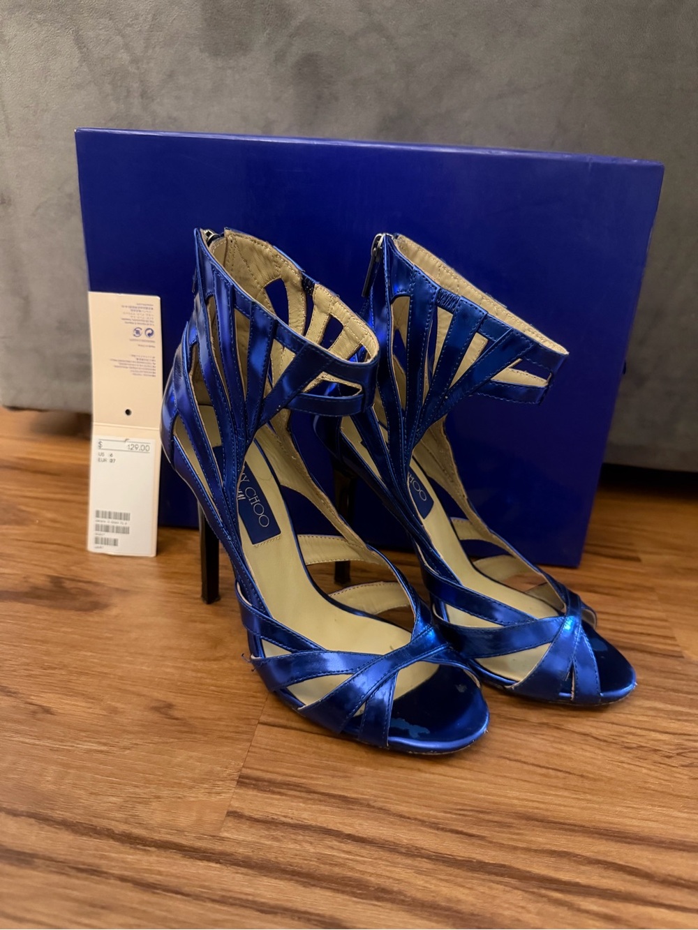 Jimmy Choo x H&M Metallic Blue Strappy High Heel Sandals 37